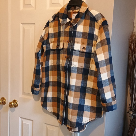 Old Navy Women's Plaid Wool Blend Flannel Shirt Jacket Coat M NWOT side pockets - Picture 6 of 14
